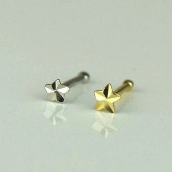 COPY - 14K White or Yellow Gold Stud Nose Ring Star Body Jewelry Piercing For A… - Picture 1 of 5